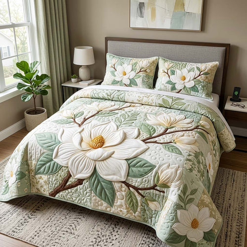 Magnolia Bloom 3-Piece Quilted Bedding Set GFTOQM4685