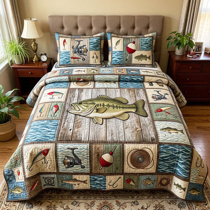 Rustic Fishing 3-Piece Quilted Bedding Set GFTOQM4688