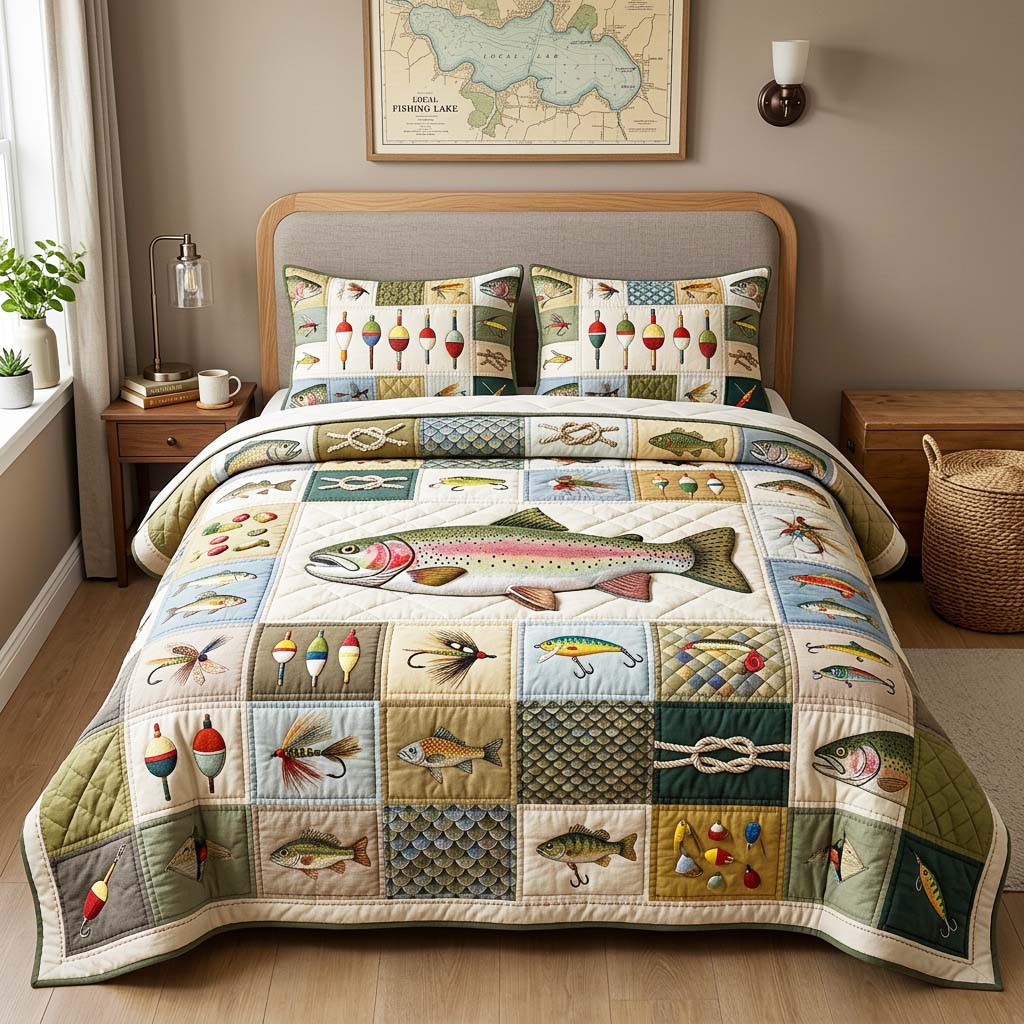 Classic Trout 3-Piece Quilted Bedding Set GFTOQM4689