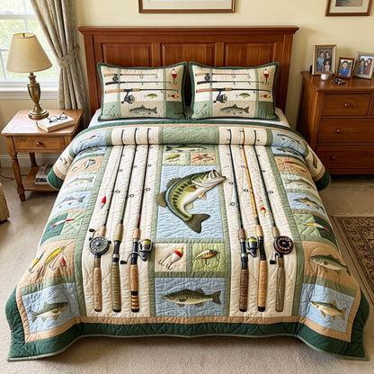 Fishing Rods 3-Piece Quilted Bedding Set GFTOQM4691