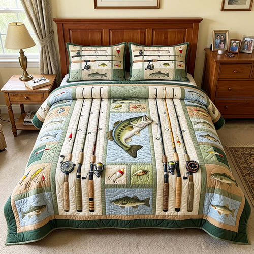 Fishing Rods 3-Piece Quilted Bedding Set GFTOQM4691