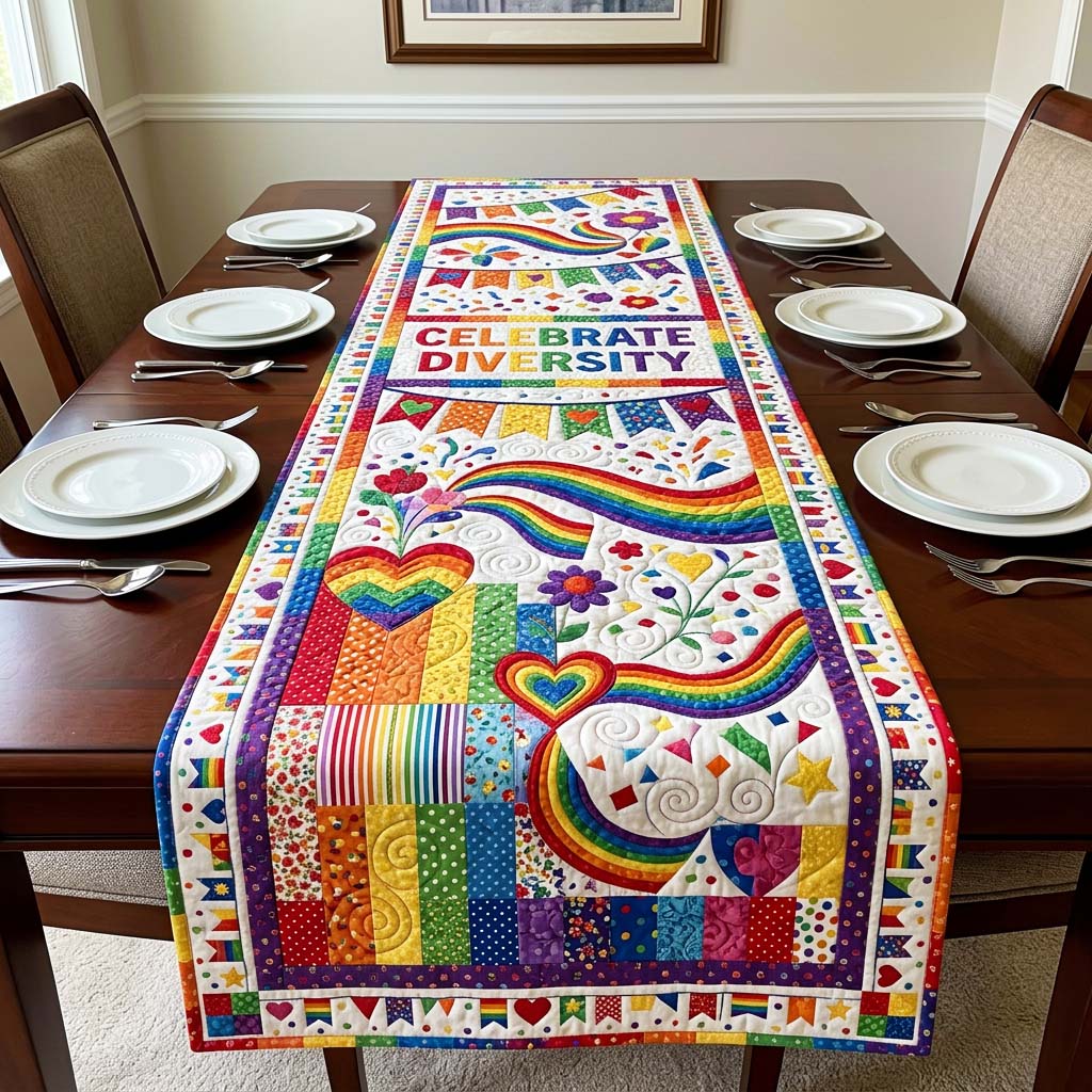 Celebrate Rainbow Quilted Table Runner GFTOQM4693