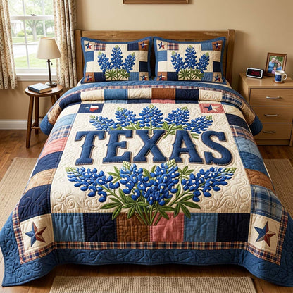 Bluebonnet Texas 3-Piece Quilted Bedding Set GFTOQM4731
