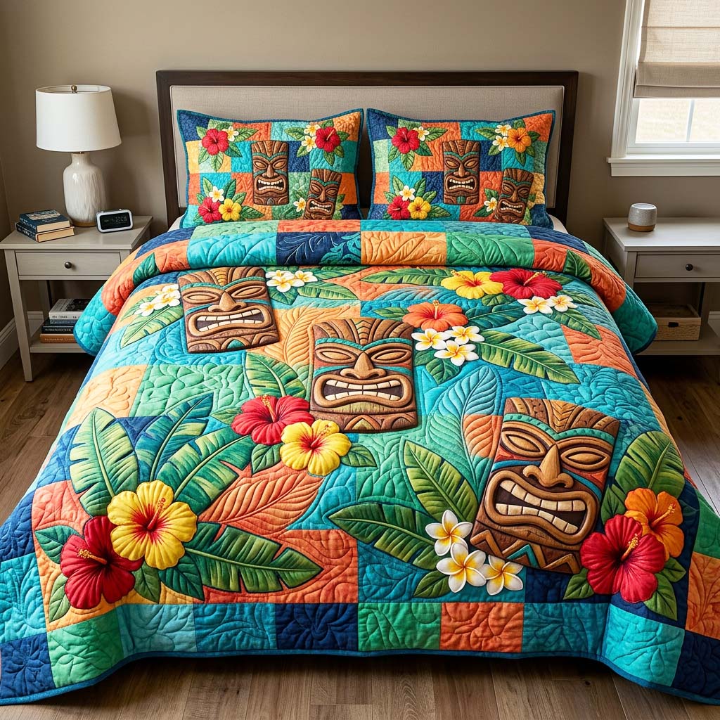 Tiki Bloom 3-Piece Quilted Bedding Set GFTOQM4733