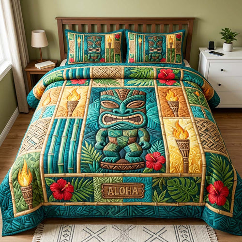 Tiki Aloha 3-Piece Quilted Bedding Set GFTOQM4734