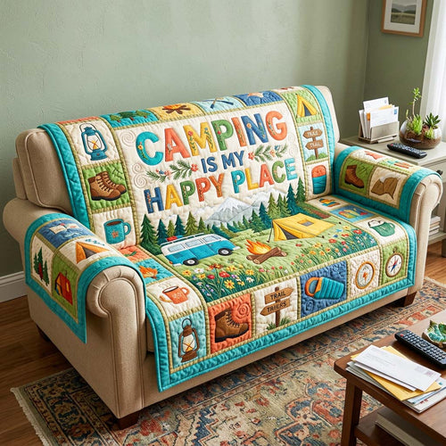 Happy Camping Quilted Sofa Cover GFTOQM4739