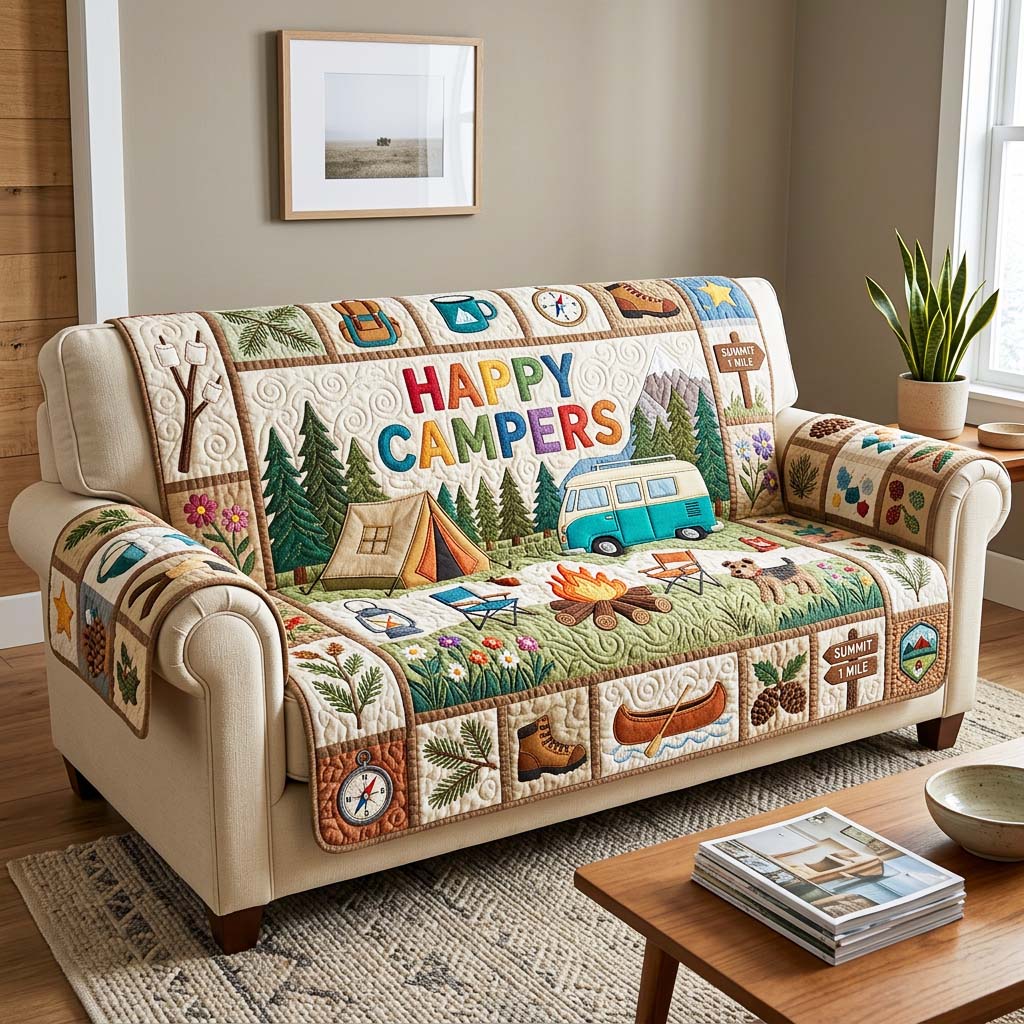 Happy Campers Quilted Sofa Cover GFTOQM4742