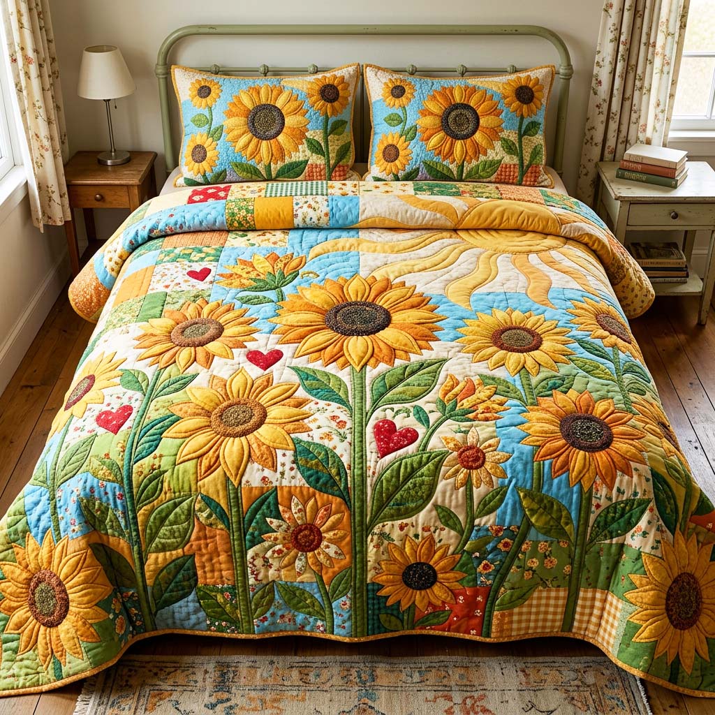 Sunny Garden 3-Piece Quilted Bedding Set GFTOQM4754