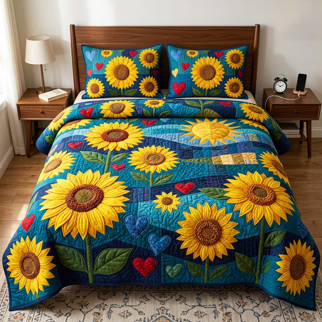 Midnight Bloom 3-Piece Quilted Bedding Set GFTOQM4755