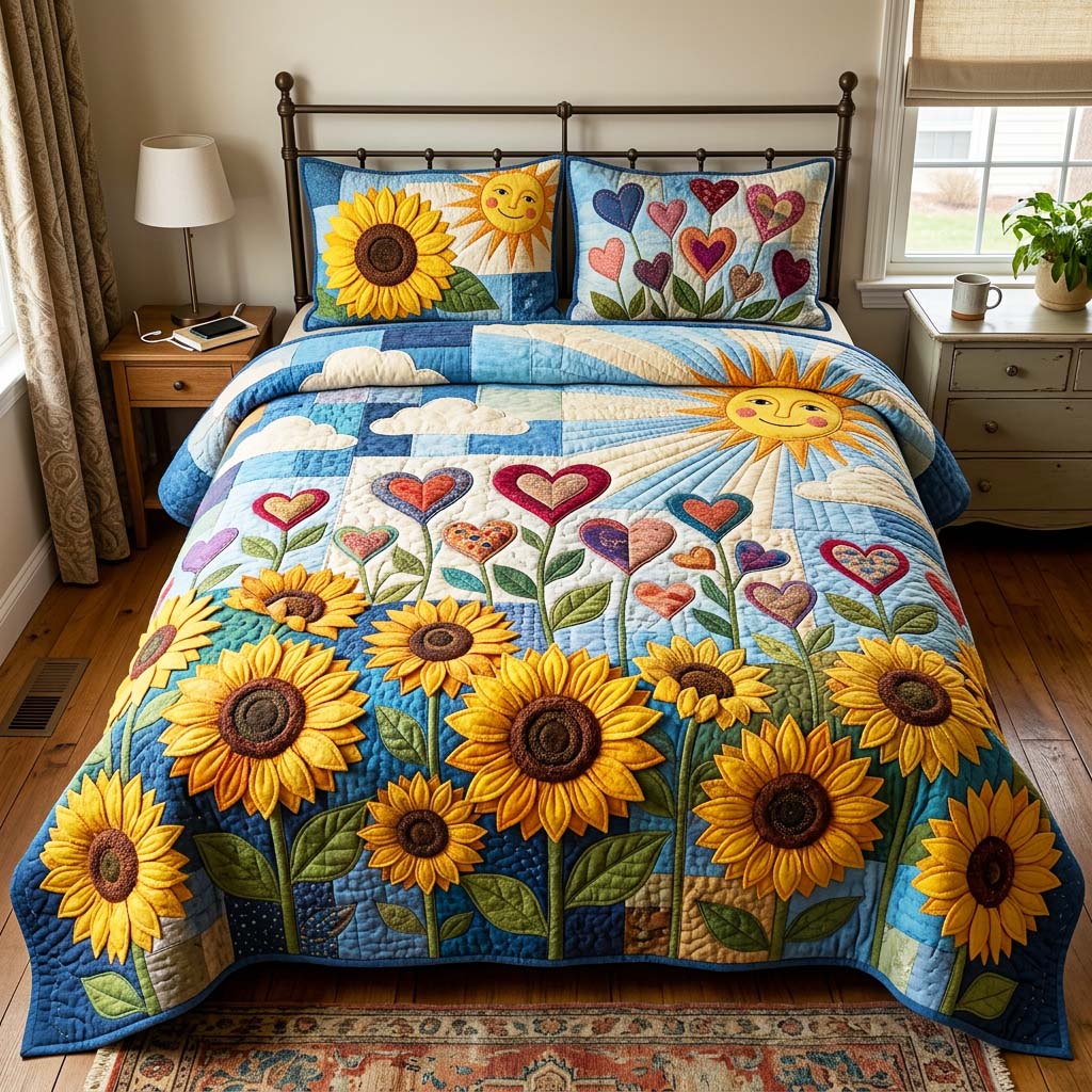 Heart Garden 3-Piece Quilted Bedding Set GFTOQM4759