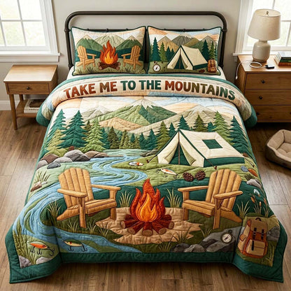 Mountain Campfire 3-Piece Quilted Bedding Set GFTOQM4819