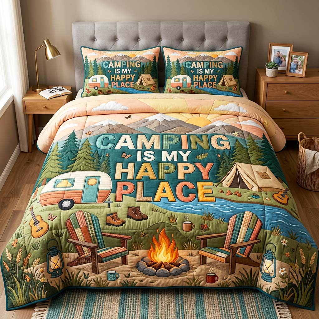 Happy Camping 3-Piece Quilted Bedding Set GFTOQM4820