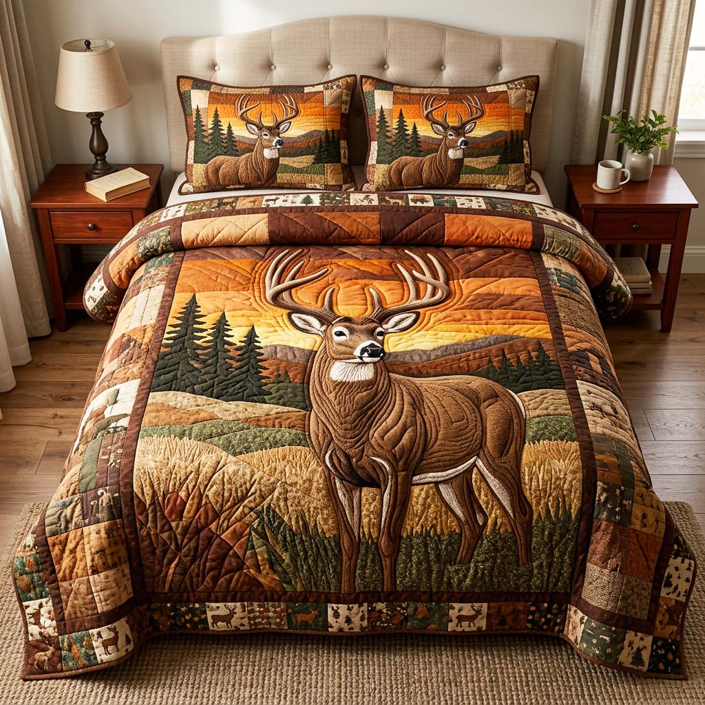 Golden Stag 3-Piece Quilted Bedding Set GFTOQM4854