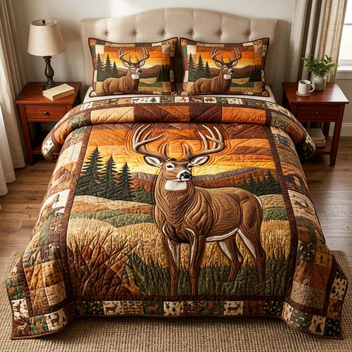 Golden Stag 3-Piece Quilted Bedding Set GFTOQM4854