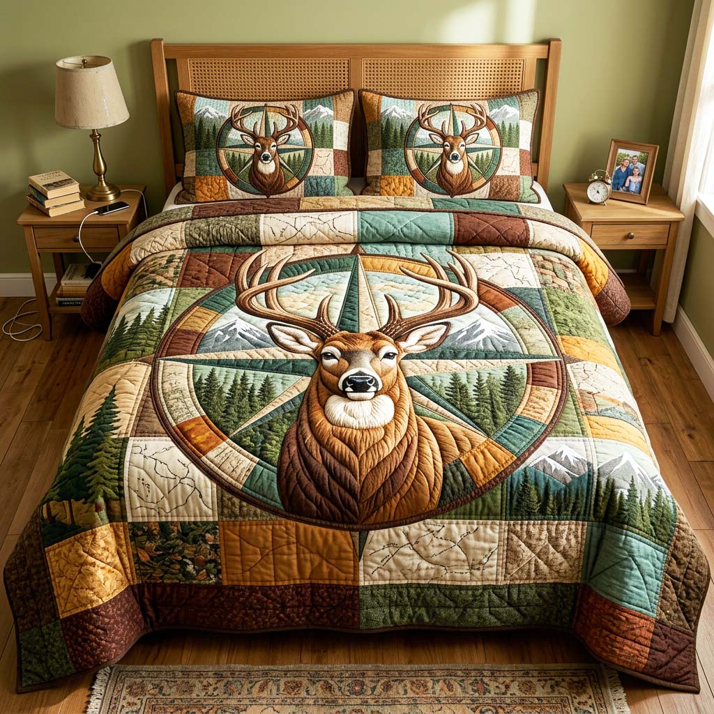 Compass Buck 3-Piece Quilted Bedding Set GFTOQM4855