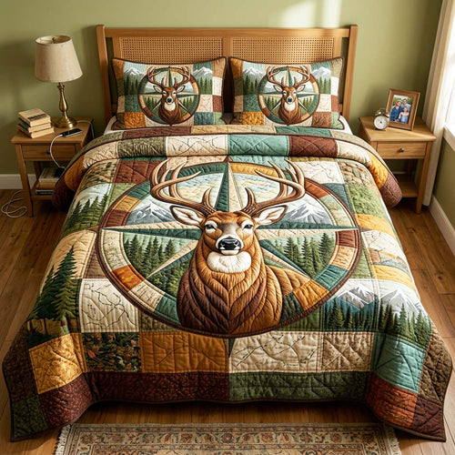 Compass Buck 3-Piece Quilted Bedding Set GFTOQM4855