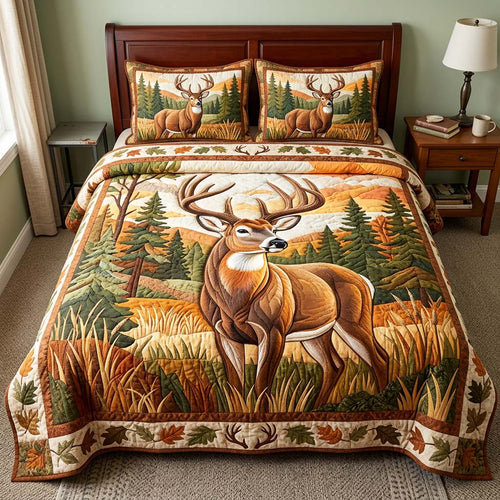 Rustic Deer 3-Piece Quilted Bedding Set GFTOQM4857