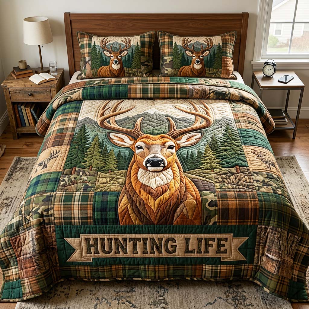 Rustic Deer 3-Piece Quilted Bedding Set GFTOQM4858