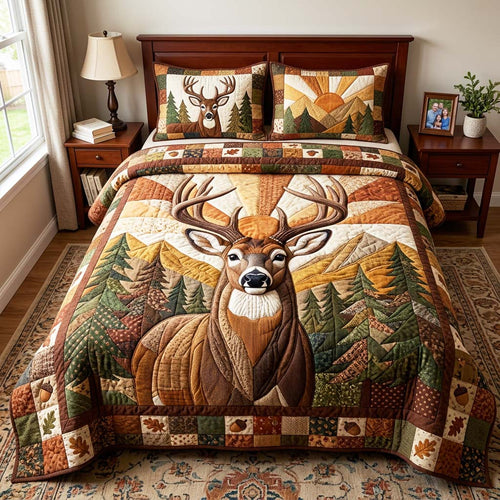 Sunrise Antlers 3-Piece Quilted Bedding Set GFTOQM4859