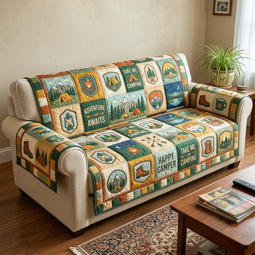 Happy Camper Quilted Sofa Cover GFTOQM4862
