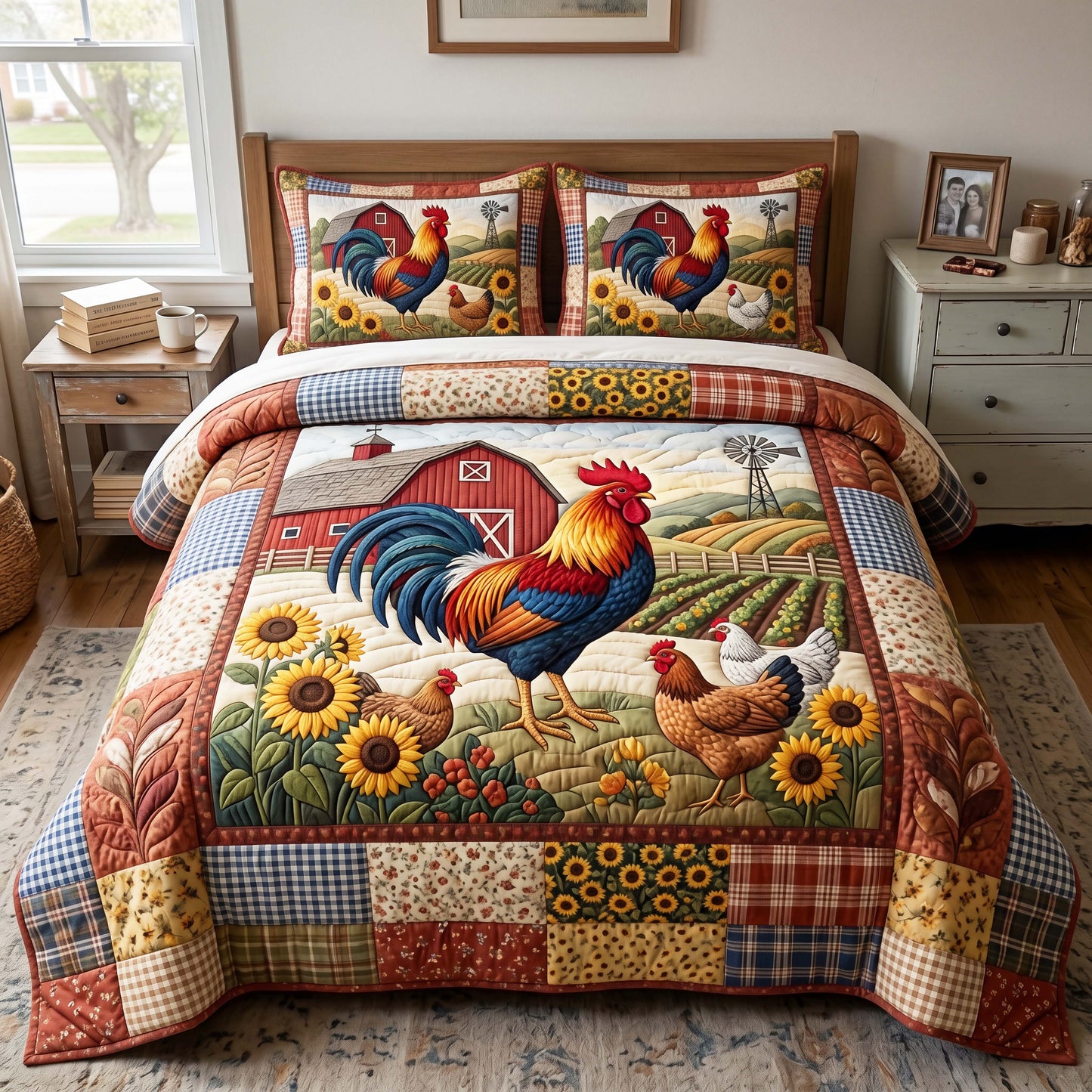 Rooster Harvest 3-Piece Quilted Bedding Set GFTOQM4875