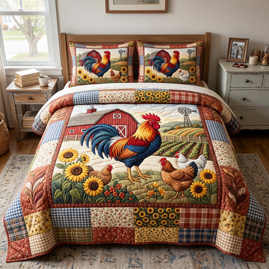 Rooster Harvest 3-Piece Quilted Bedding Set GFTOQM4875