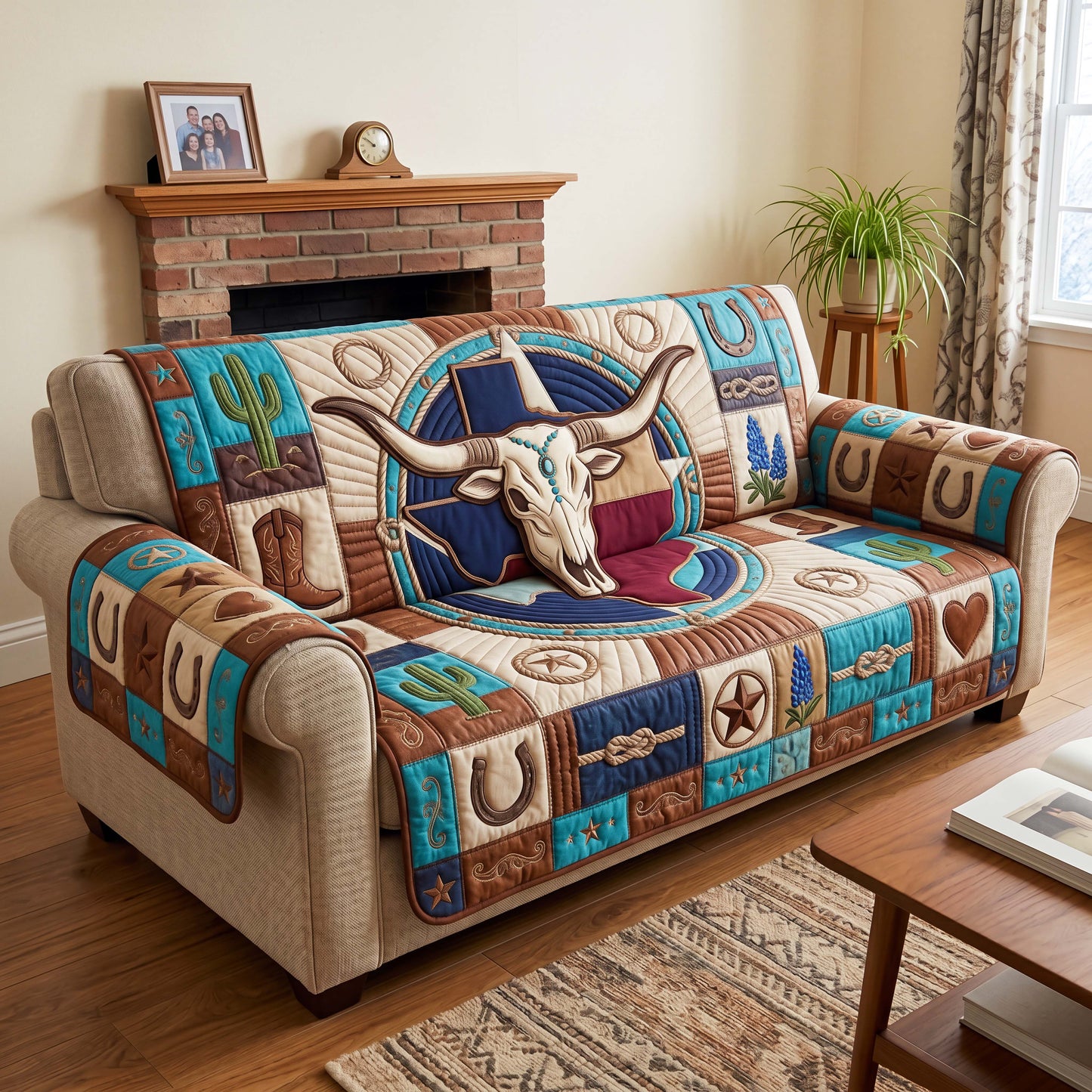 Longhorn Crest Quilted Sofa Cover GFTOQM4876