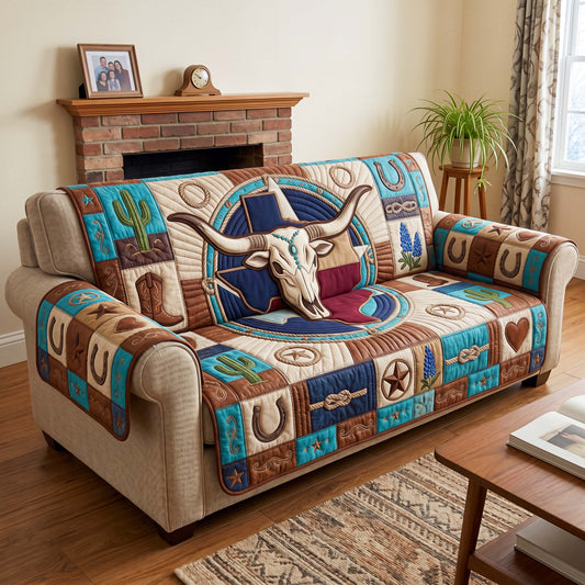 Longhorn Crest Quilted Sofa Cover GFTOQM4876
