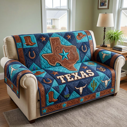 Turquoise Texas Quilted Sofa Cover GFTOQM4879