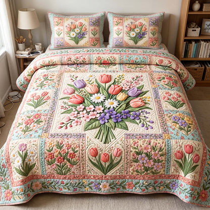 Tulip Bouquet 3-Piece Quilted Bedding Set GFTOQM4904