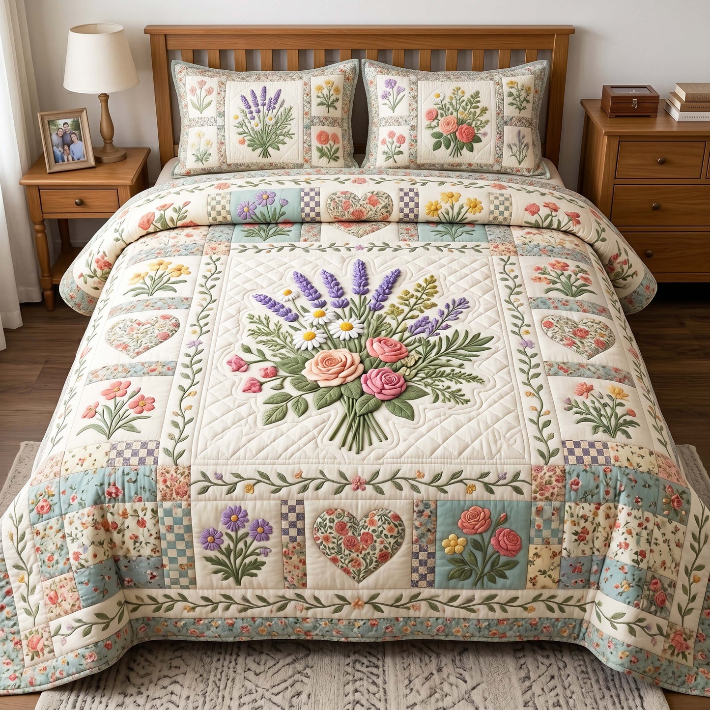 Lavender Bloom 3-Piece Quilted Bedding Set GFTOQM4906