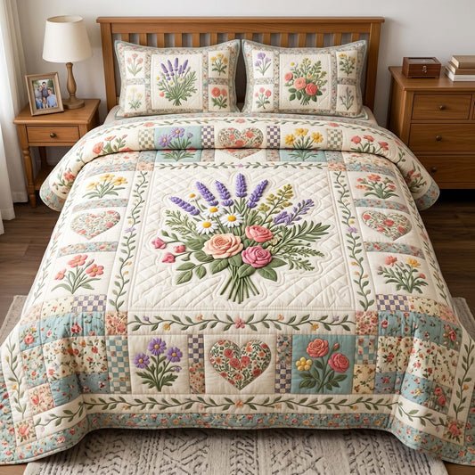 Lavender Bloom 3-Piece Quilted Bedding Set GFTOQM4906