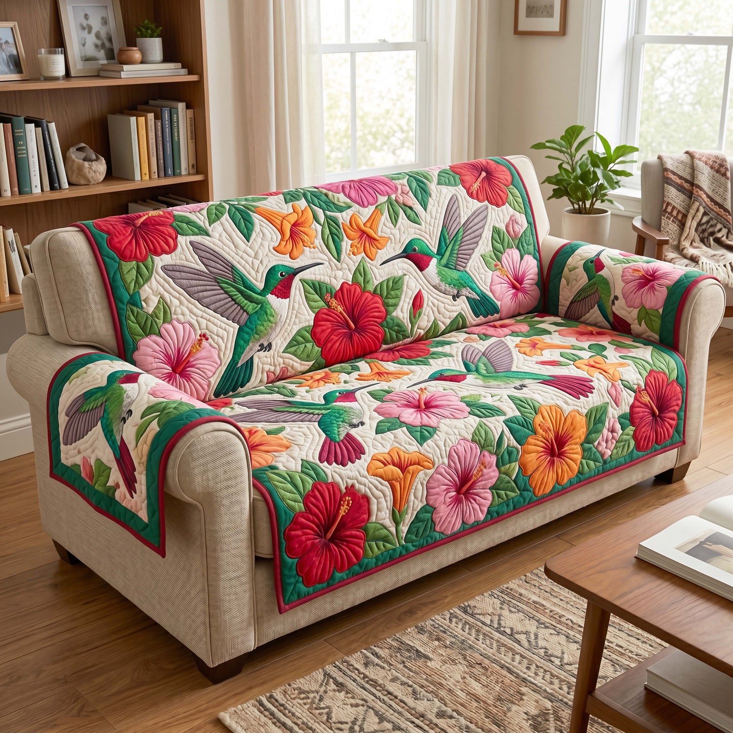 Tropical Hummingbirds Quilted Sofa Cover GFTOQM4918