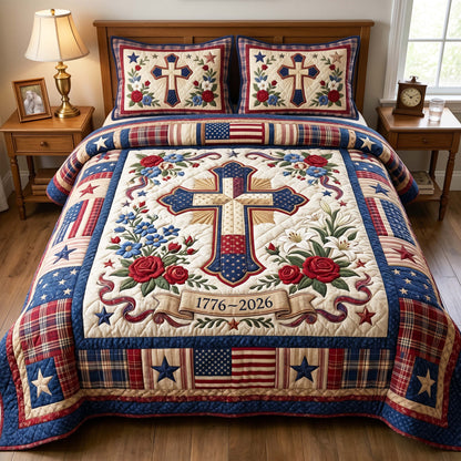 Patriot Blossom 3-Piece Quilted Bedding Set GFTOQM4933