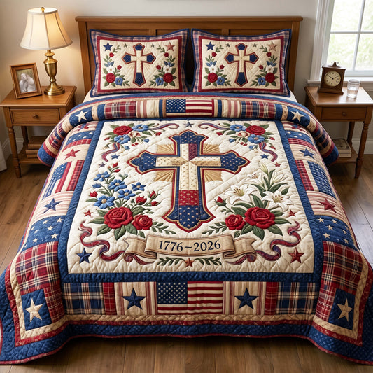 Patriot Blossom 3-Piece Quilted Bedding Set GFTOQM4933