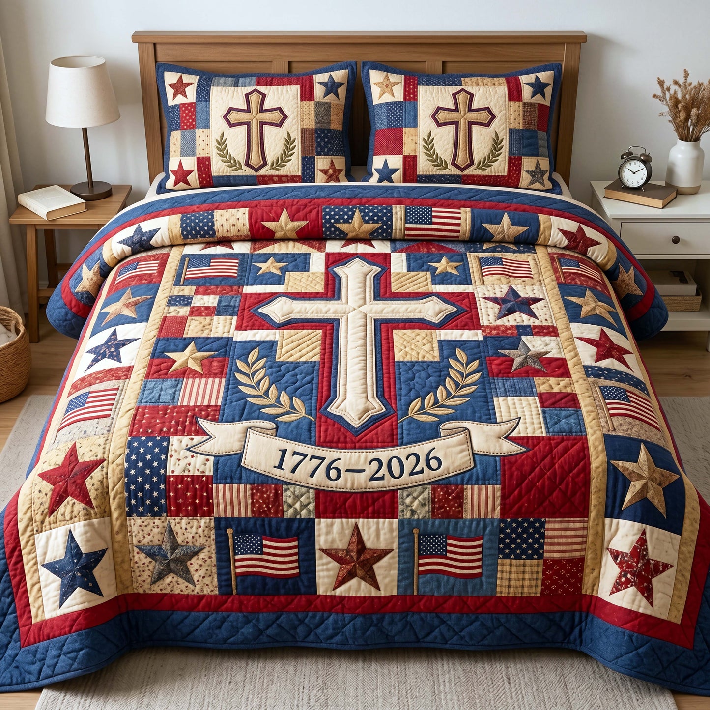 Colonial Cross 3-Piece Quilted Bedding Set GFTOQM4934