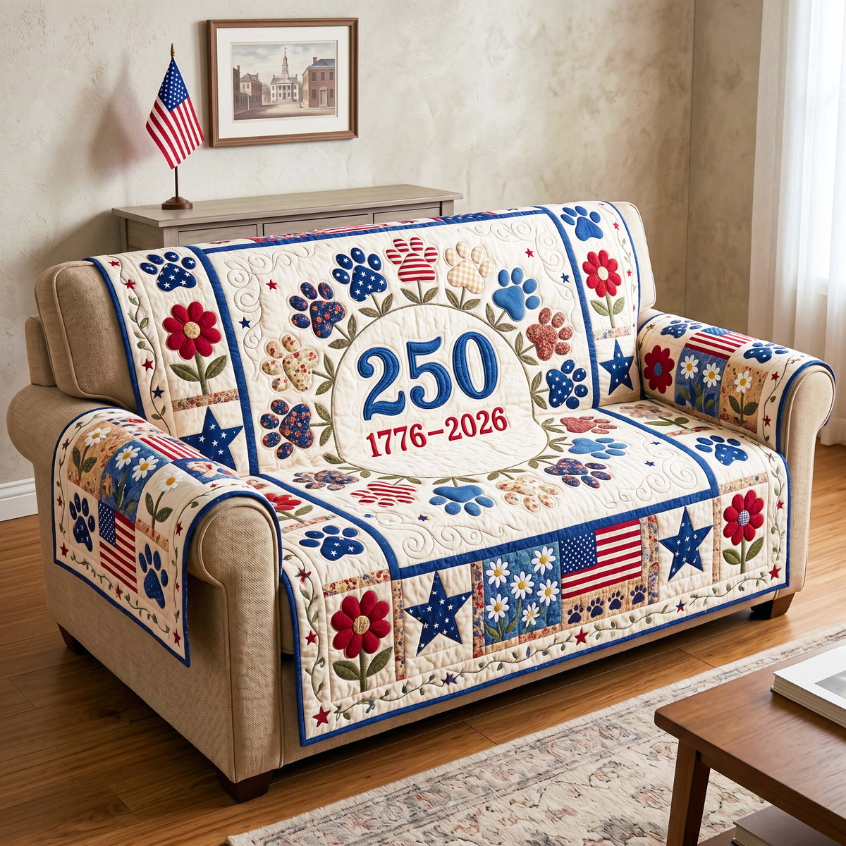 Patriotic Bloom Quilted Sofa Cover GFTOQM4964