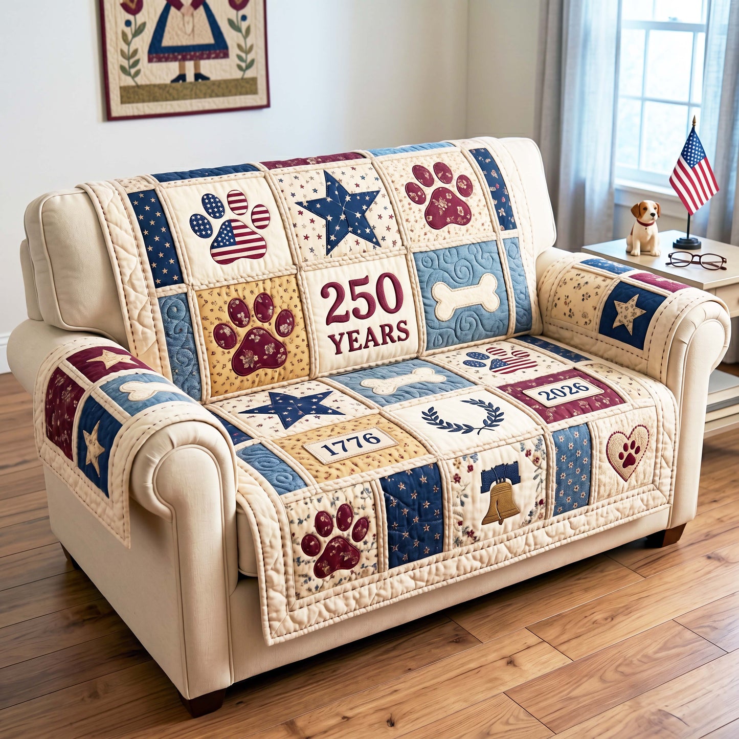Vintage Paws Quilted Sofa Cover GFTOQM4965