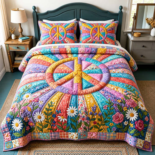 Rainbow Bloom 3-Piece Quilted Bedding Set GFTOQM4996