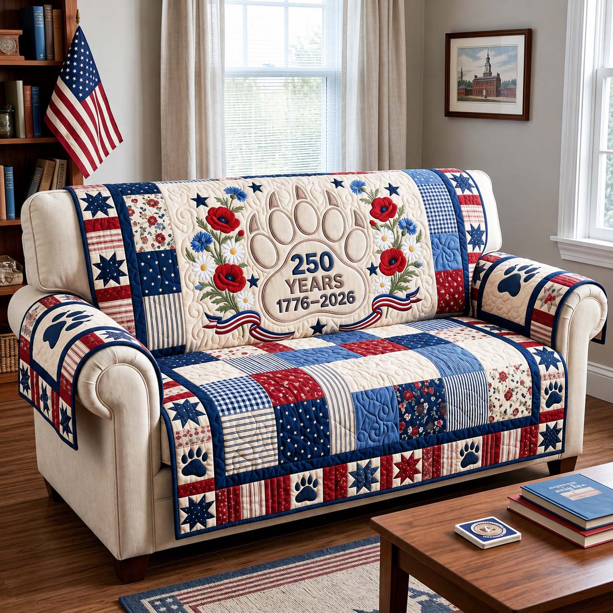 Patriot Bloom Quilted Sofa Cover GFTOQM5012