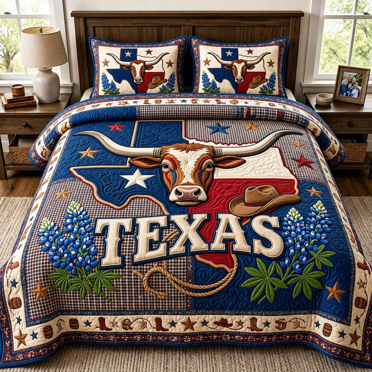 Longhorn Bloom 3-Piece Quilted Bedding Set GFTOQM5031
