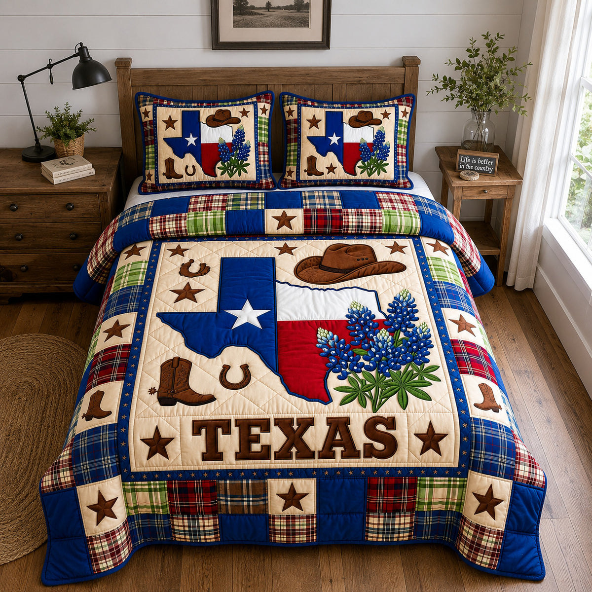 Bluebonnet State 3-Piece Quilted Bedding Set GFTOQM5033