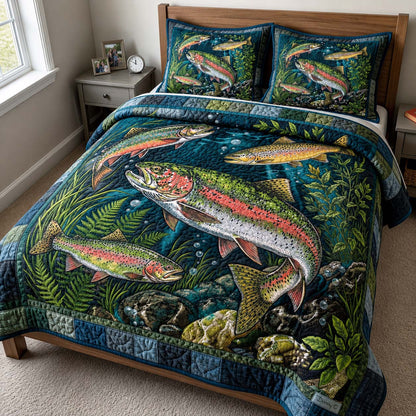 River Trout 3-Piece Quilted Bedding Set GFTOQM5048