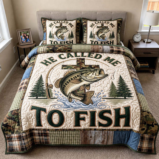 Called Fishing 3-Piece Quilted Bedding Set GFTOQM5053