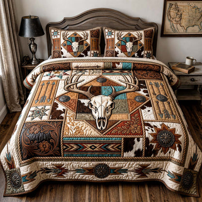 Cowhide Antlers 3-Piece Quilted Bedding Set GFTOQM5058