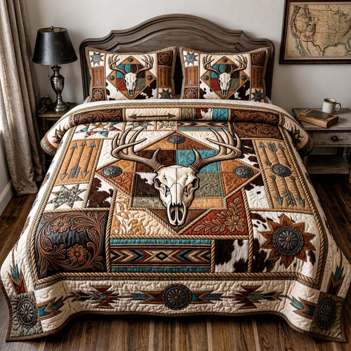 Cowhide Antlers 3-Piece Quilted Bedding Set GFTOQM5058