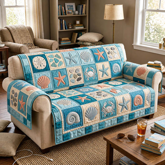 Coastal Shells Quilted Sofa Cover GFTOQM5067
