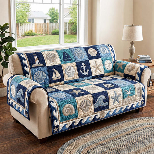 Nautical Waves Quilted Sofa Cover GFTOQM5071