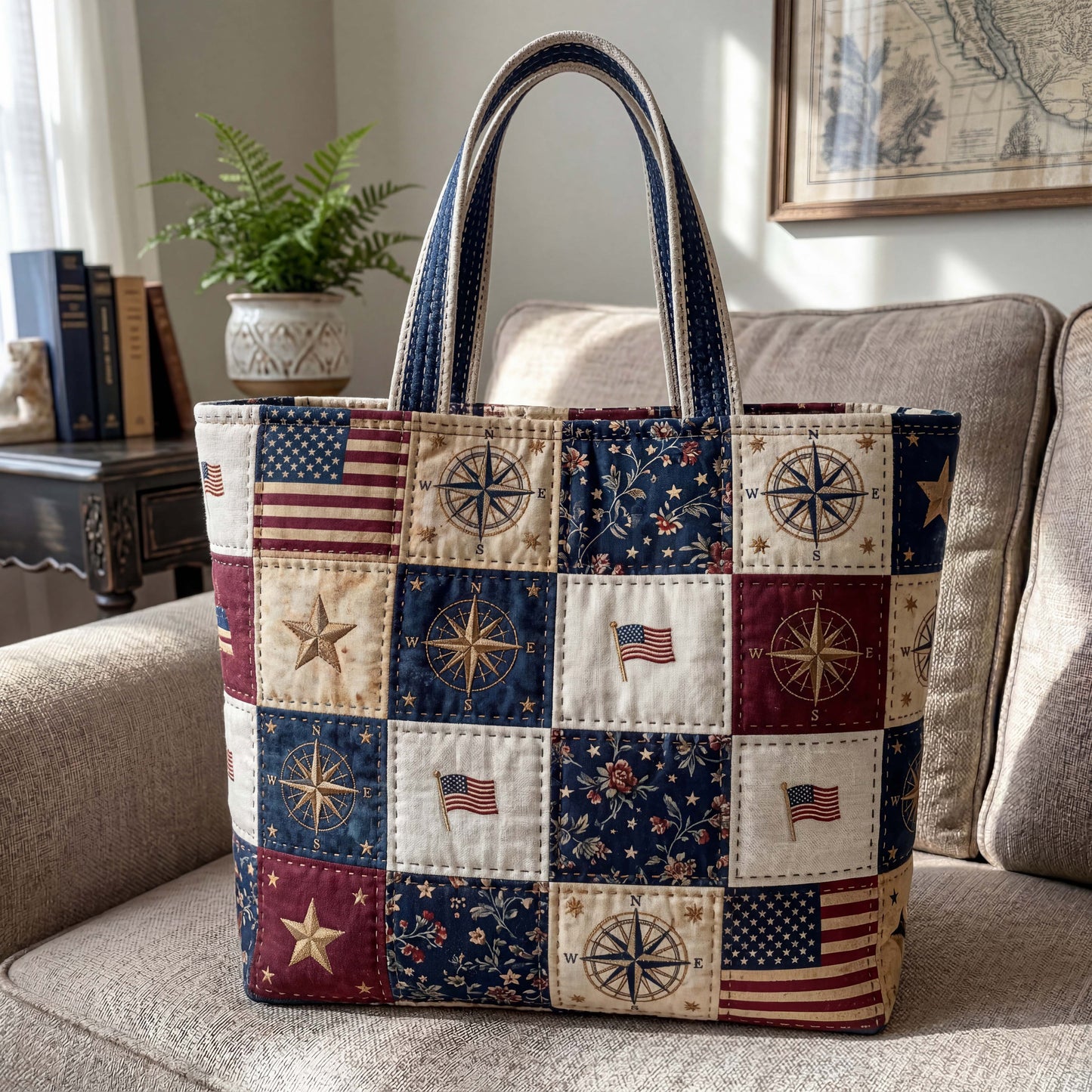 Colonial Compass Quilted Tote Bag GFTOQM5084