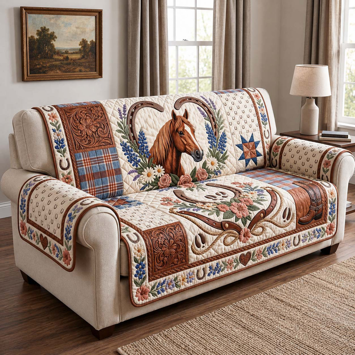 Prairie Horseshoe Quilted Sofa Cover GFTOQM5086